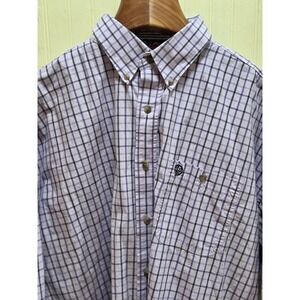 Wrangler George Strait Shirt Mens Large Purple Plaid Western Cowboy Cut Check